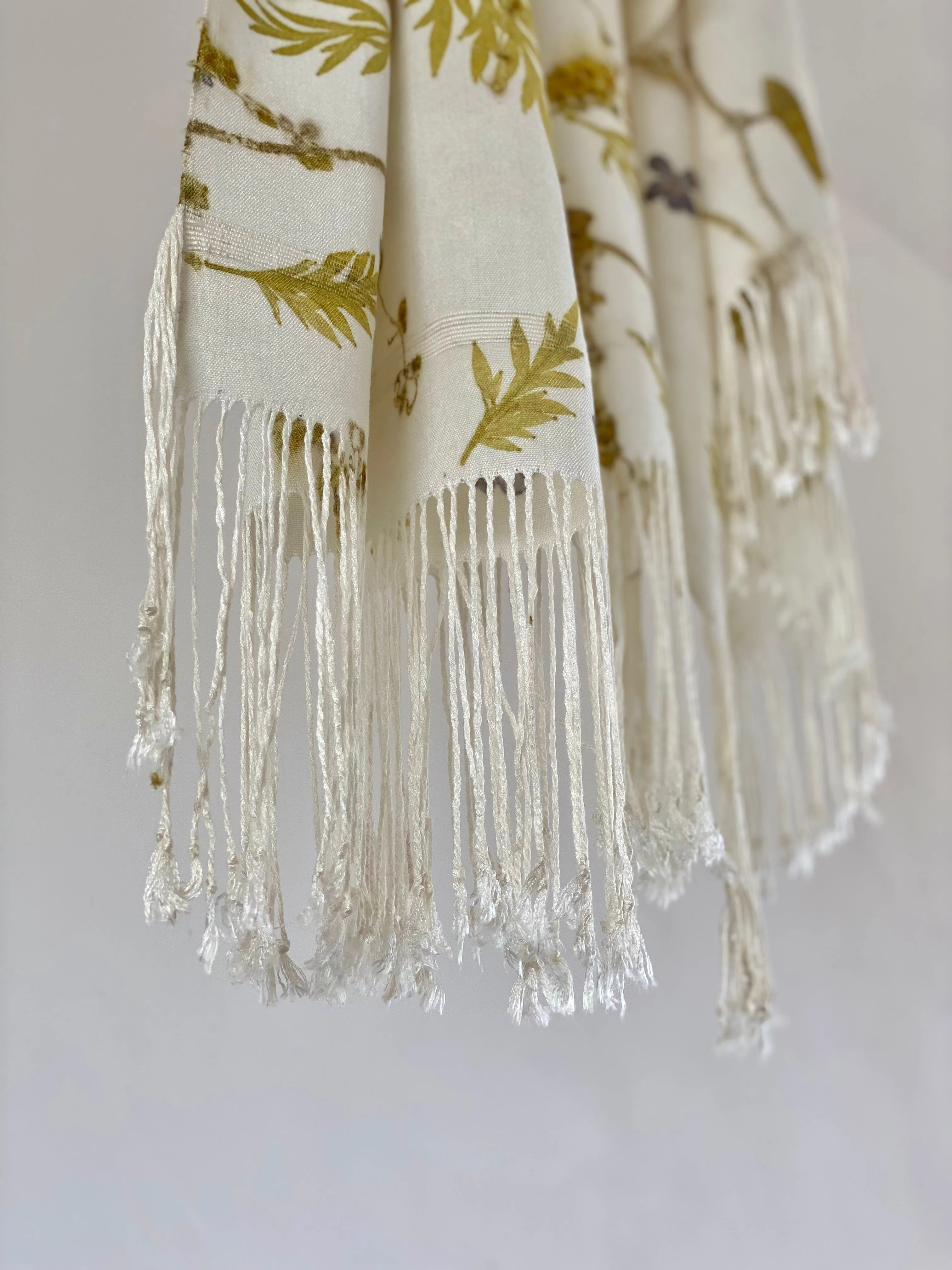 White Botanical Print Scarf | Indigenous Cotton | Handwoven & Naturally Dyed - 0020C-SY-HT