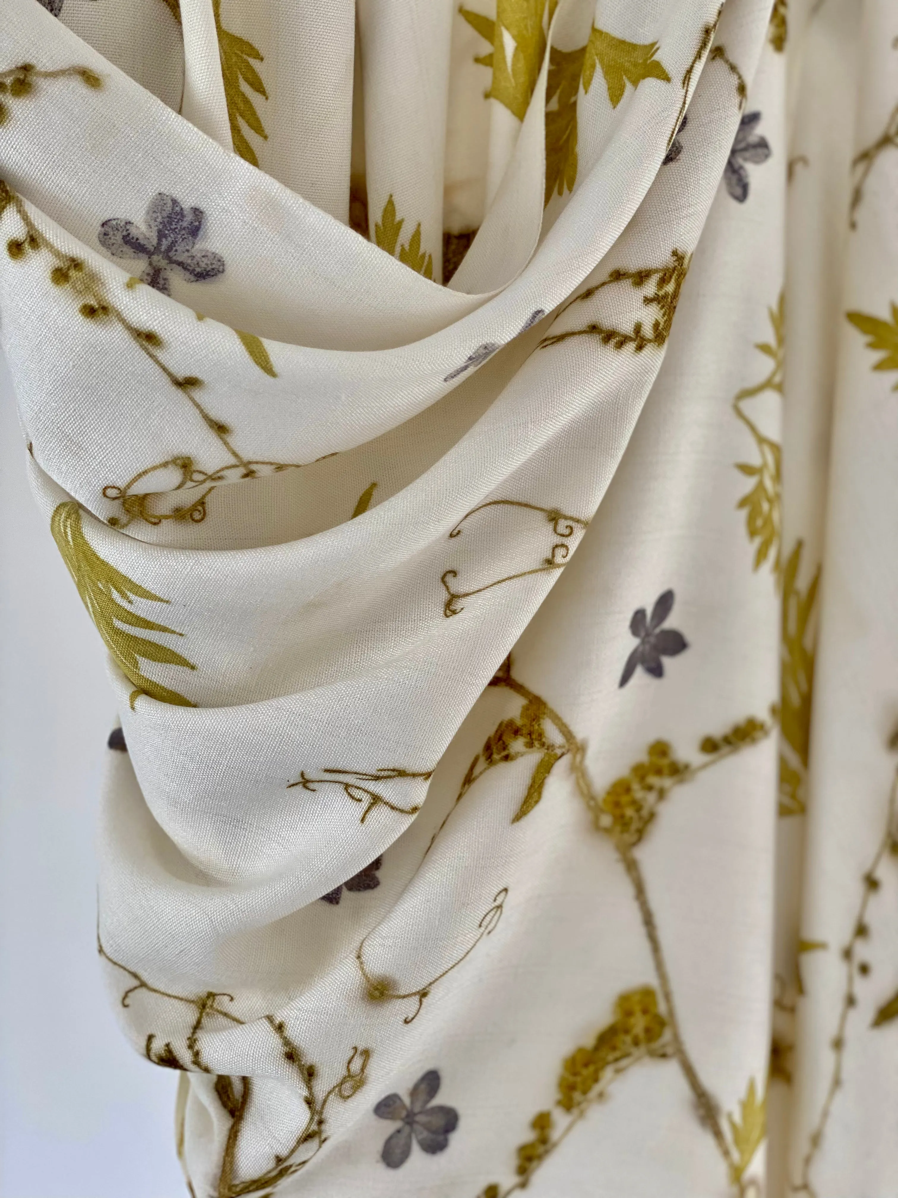 White Botanical Print Scarf | Indigenous Cotton | Handwoven & Naturally Dyed - 0020C-SY-HT