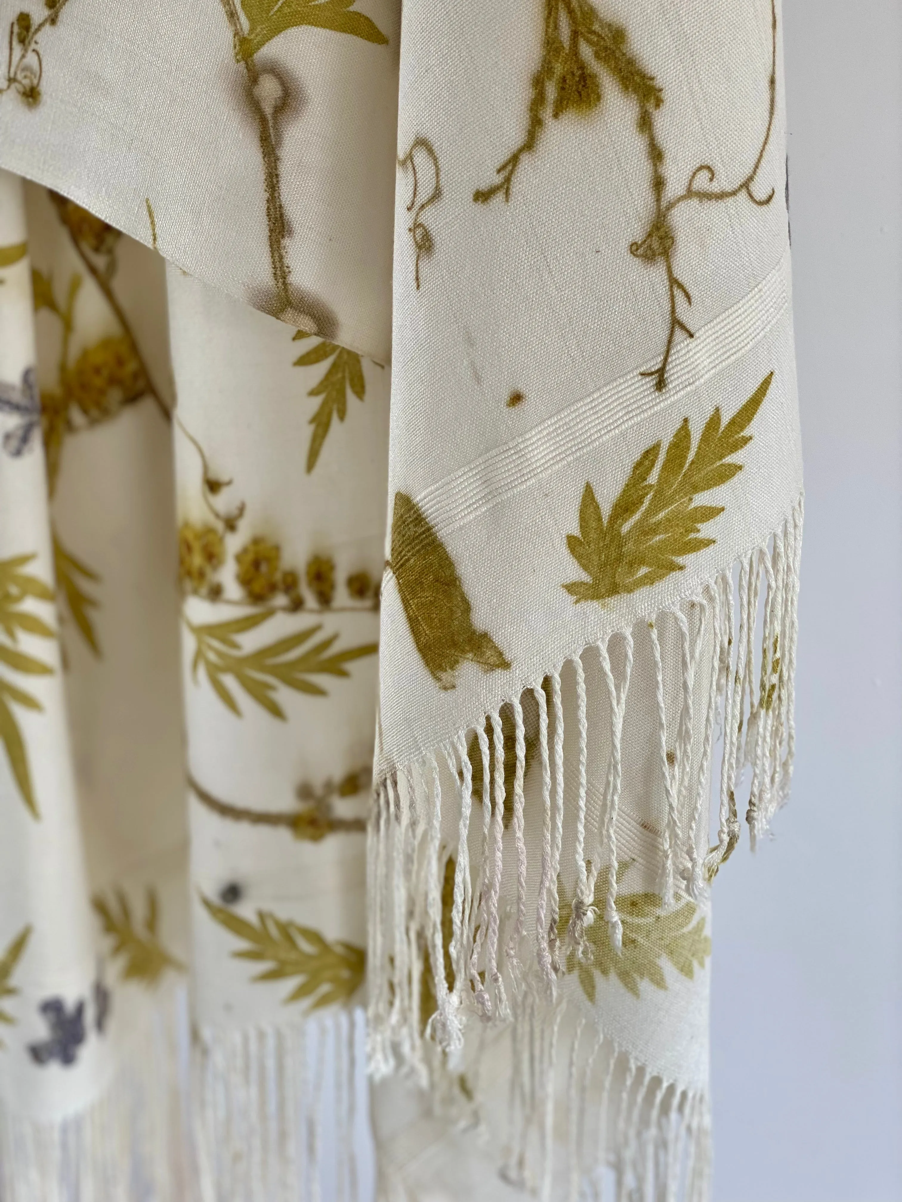 White Botanical Print Scarf | Indigenous Cotton | Handwoven & Naturally Dyed - 0020C-SY-HT