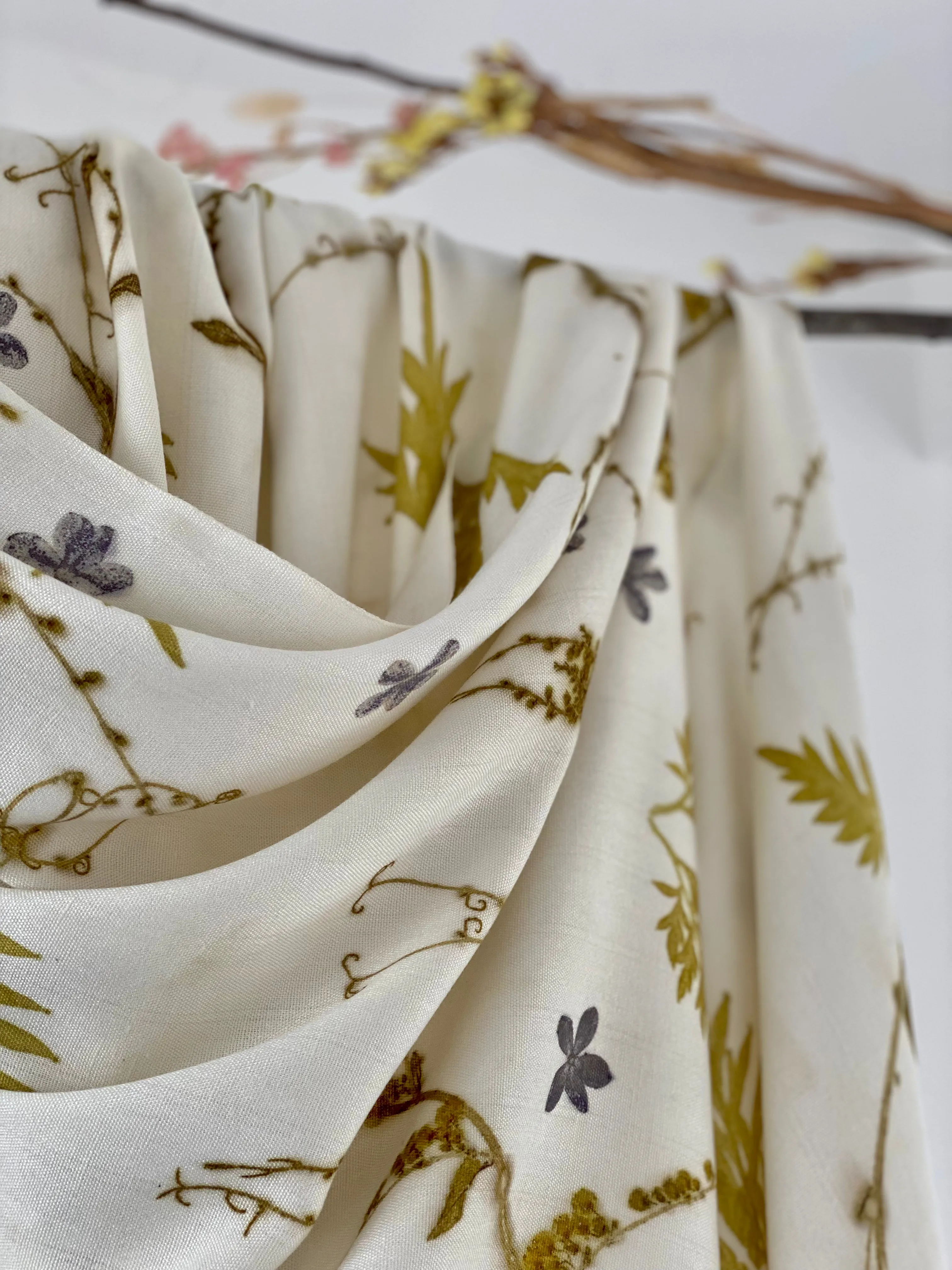 White Botanical Print Scarf | Indigenous Cotton | Handwoven & Naturally Dyed - 0020C-SY-HT