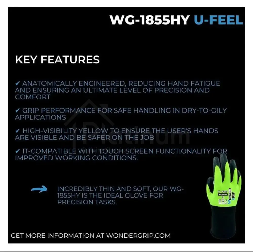 Wonder Grip WG-1855HY U-FEEL - Ultra Lightweight Gloves (Nitrile Palm)