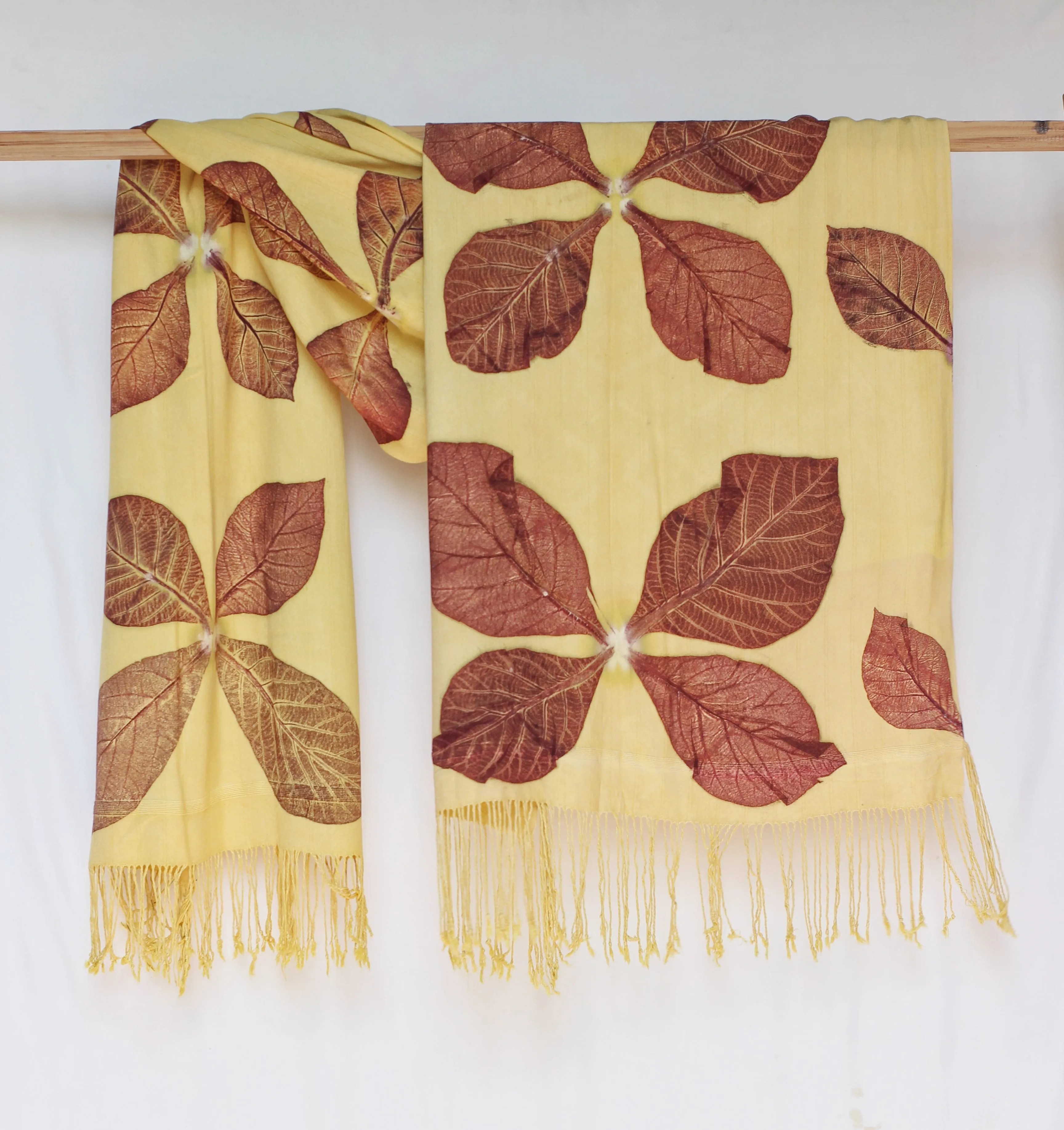 Yellow Botanical Print Scarf | Indigenous Cotton | Handwoven & Naturally Dyed - 0004B-SY-HT